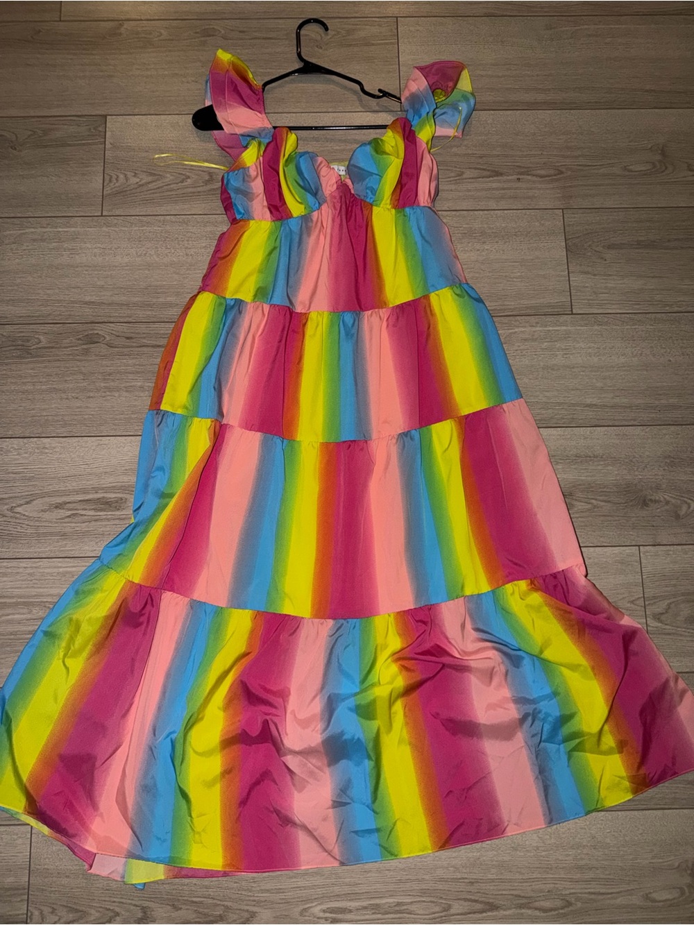 Endless Rose Rainbow Stripe Maxi Dress - Pink, Yellow, Blue, Green